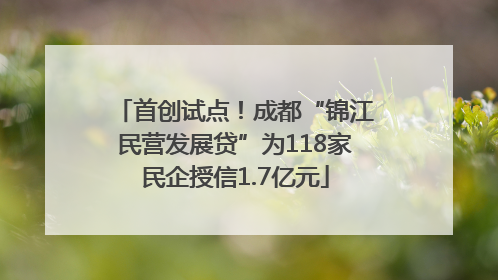 首创试点！成都“锦江民营发展贷”为118家民企授信1.7亿元